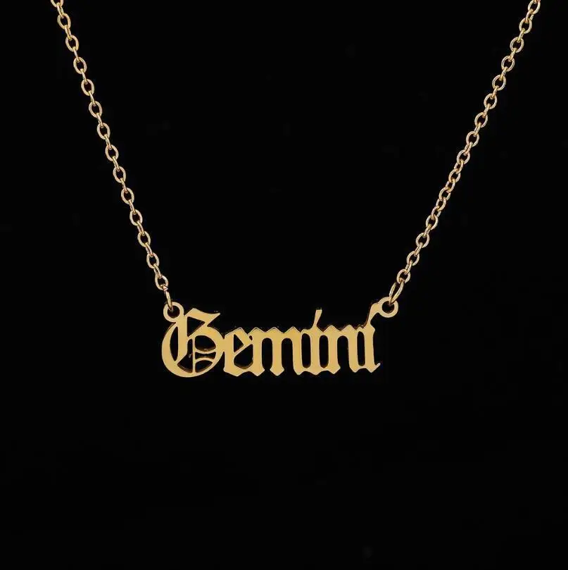 Designer original constellation women's zodiac necklace jewelry antique style design letter Taurus Aries Collier | Украшения и