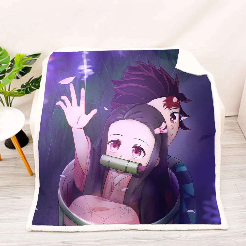 Флисовое одеяло с рисунком аниме 3D Demon Slayer полное износостойкое для