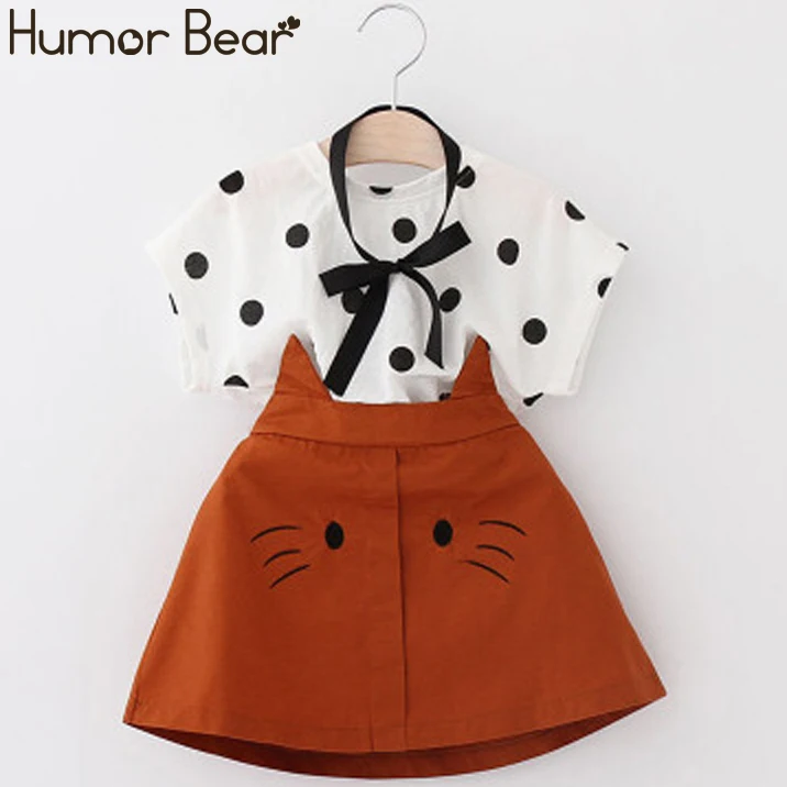 Humor bear/комплекты одежды для девочек Одежда для детей Брендовая летняя Модная стильная футболка для студентов+ платье комплект из 2 предметов одежда для малышей
