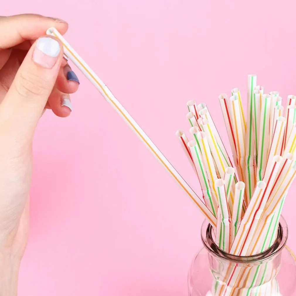 

100Pcs Pack Disposable Straws Wedding Birthday Party Straw Flexible Plastic Colored Rainbow Bar Drink Accessories