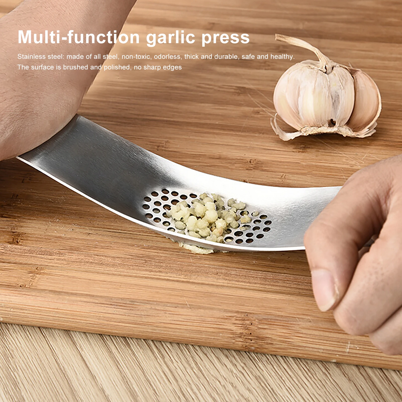 

Garlic Press Mincer Stainless Steel Manual Hand Ginger Crusher Kitchen Gadget with Cleaning Brush and Silicone Peeler One Set