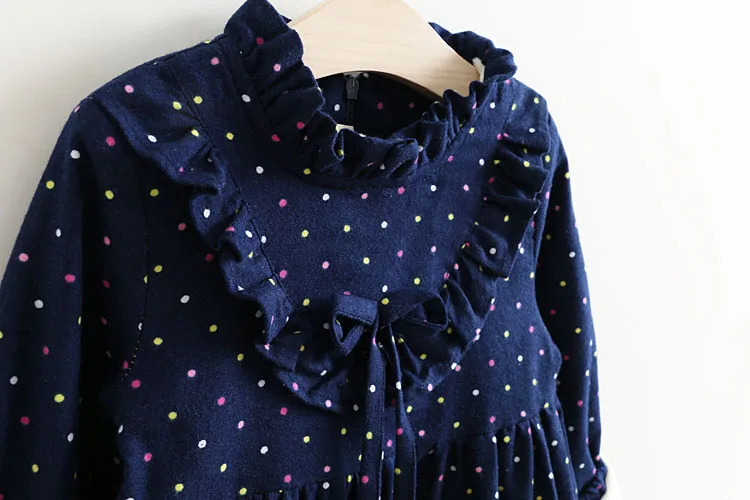 Зима, для детей 2-4, 6, 8, 10 лет, с круглым вырезом, с блестками, с длинными рукавами, в горошек, с бантом, утепленное бархатное зимнее платье для маленьких девочек