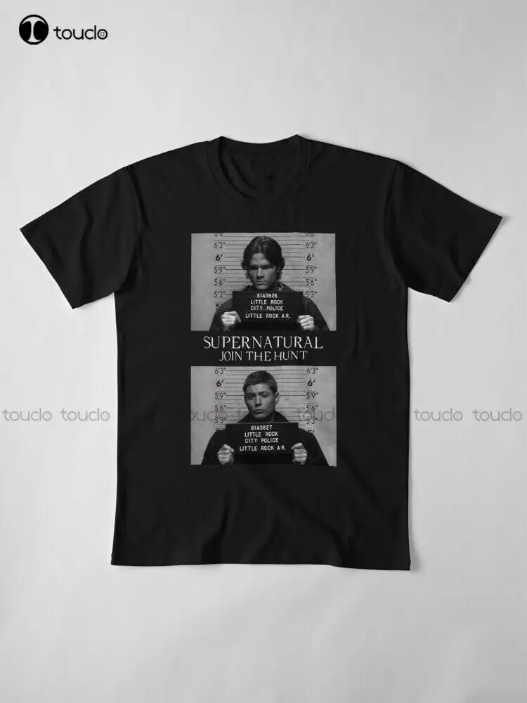 

New Sam Dean Join The Hunt Winchester Brothers Mugshot Supernatural Black T-Shirt Mens Tshirts Graphic Cotton Unisex Tee Shirt