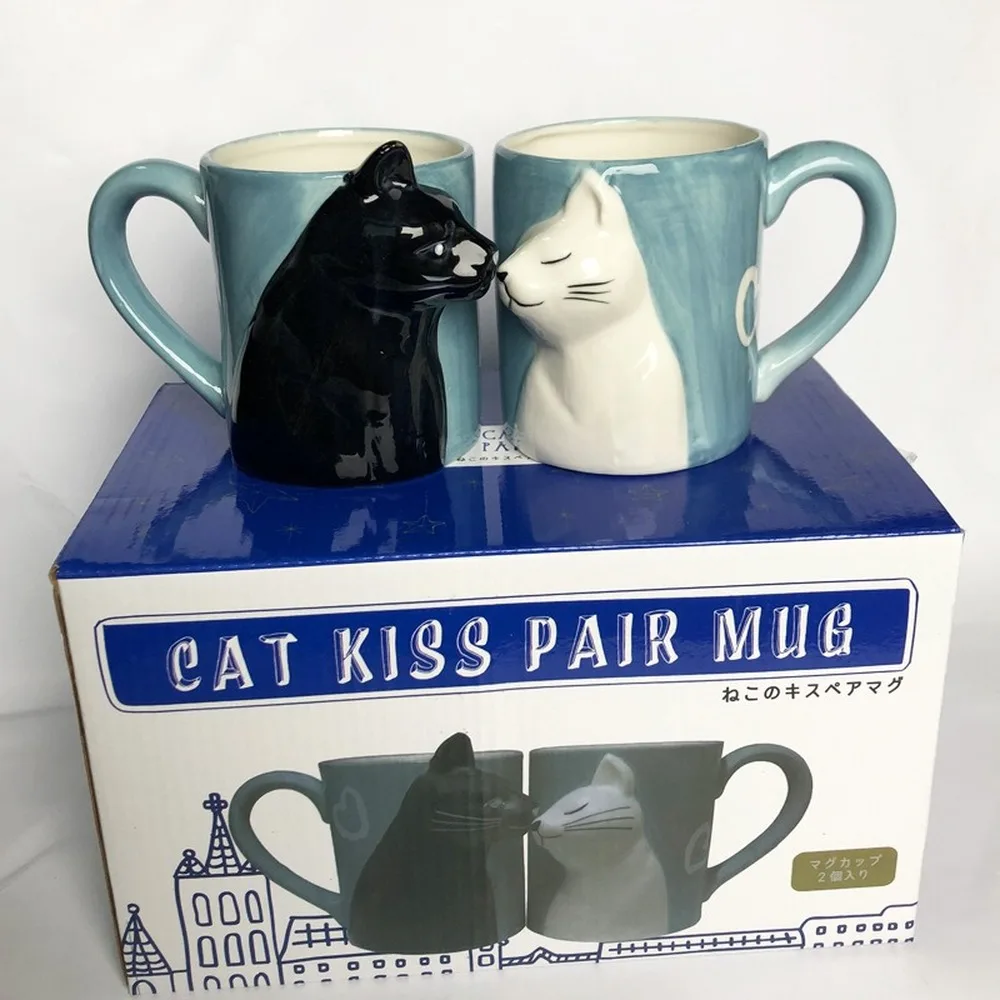 

Black and white cat couple cup cute kiss couple cat ceramic mug coffee mug
