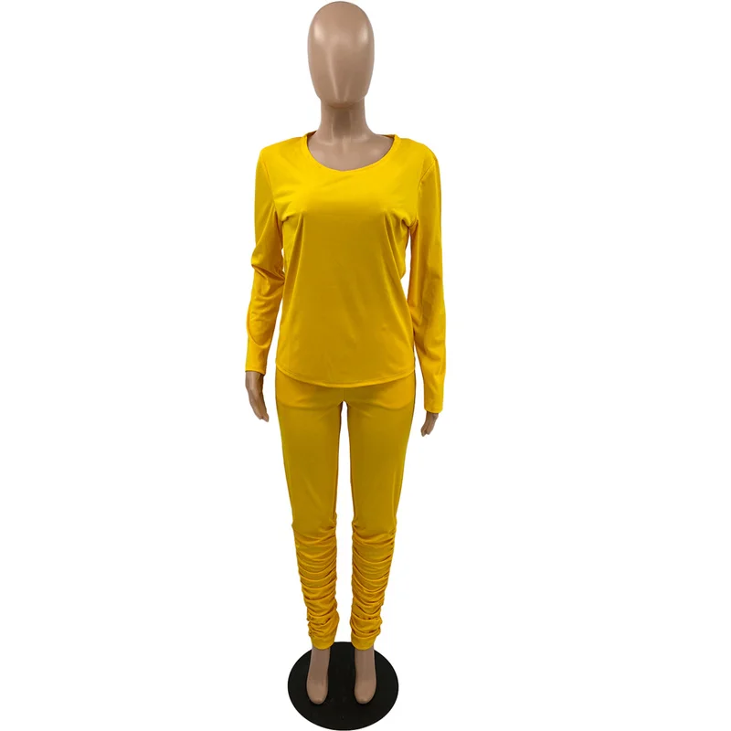 

Two Piece Set Women Fashion Long Sleeve Tops and Stacked Sweatpants Leisure Style Slim Stretch Clothes Wholesale Dropshipping