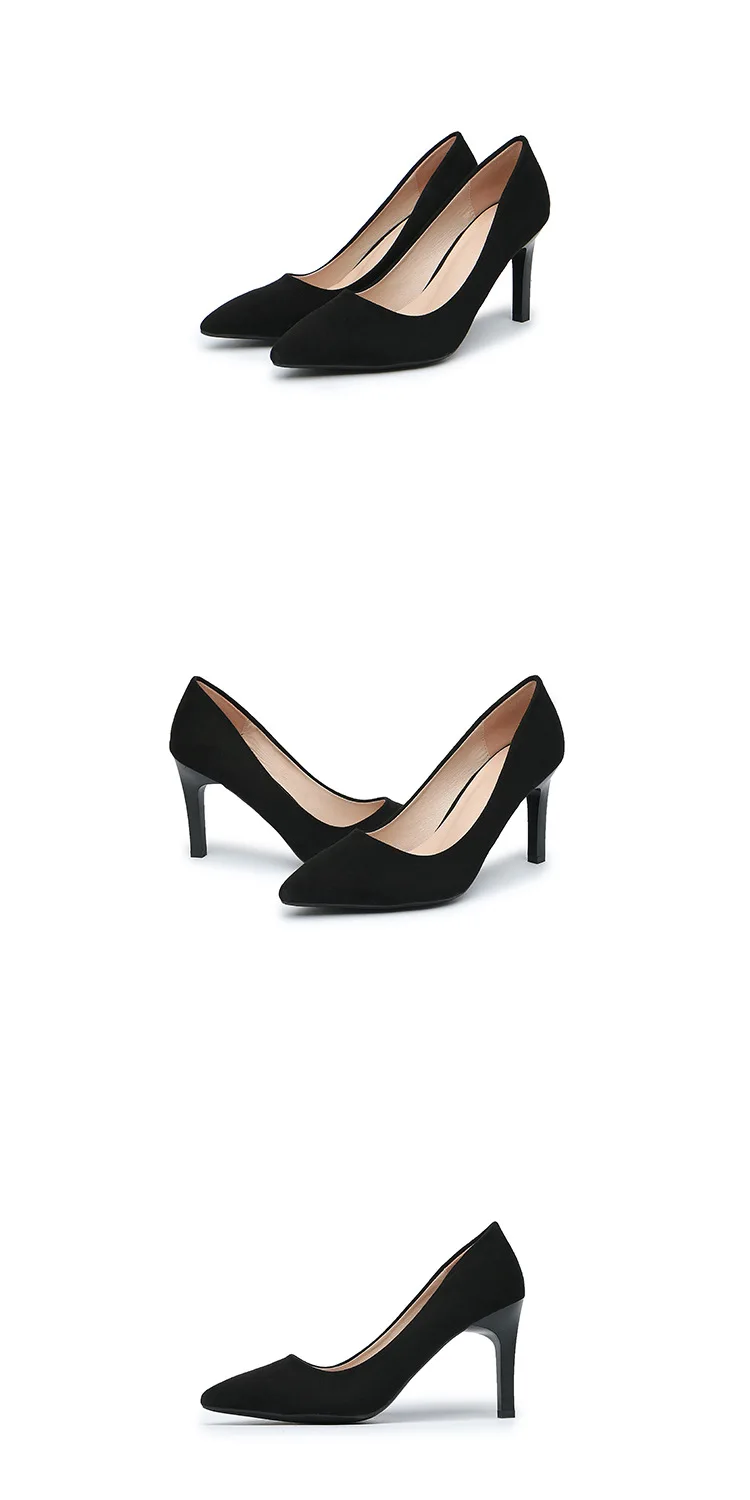 

High-heeled Shoes Female 2019 Autumn and Winter New Stiletto Pointed Wild Black Suede Work Shoes Zapatos De Mujer