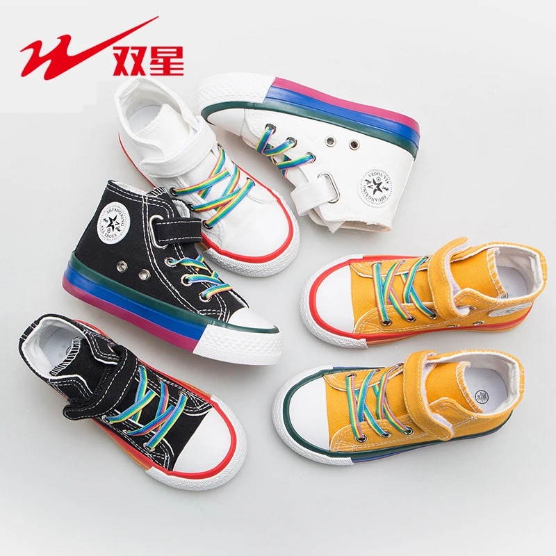 Весенняя парусиновая детская обувь с двойной звездой для мальчиков и девочек