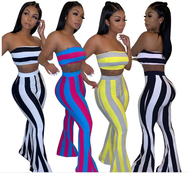 Сексуальный женский комплект из 2 предметов полосатая Клубная одежда уличная