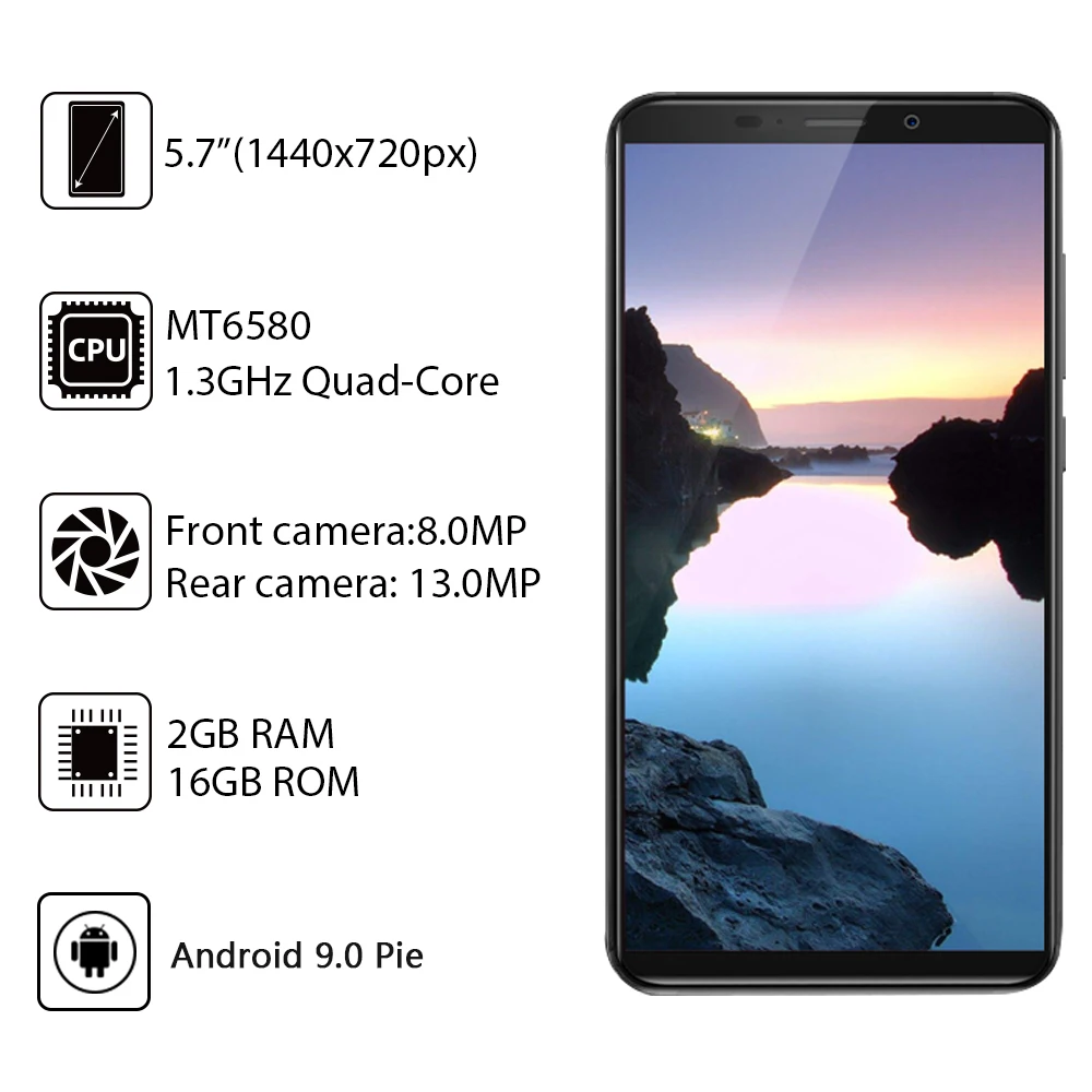 Мобильный телефон Cubot J7 5," 18:9 дисплей Android 9,0 Pie Face ID двойная задняя камера 13 МП 2800 мАч смартфон с двумя sim-картами