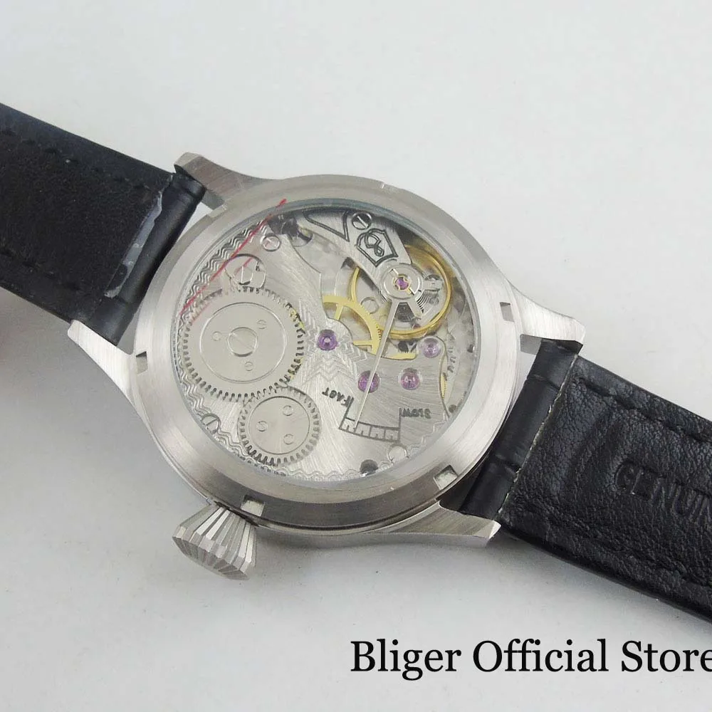 Высокое качество механические матовые 43 мм часы 6498 ручной обмотки механизм