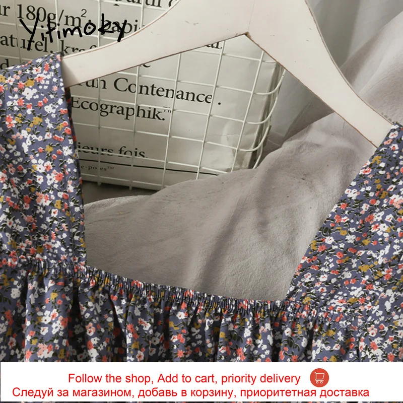 

Yitimoky Women Blouses Floral Print Shirts Spring 2021 Fashion Long Sleeve Flare Sleeve Back Elastic Clothing Super-short Tops