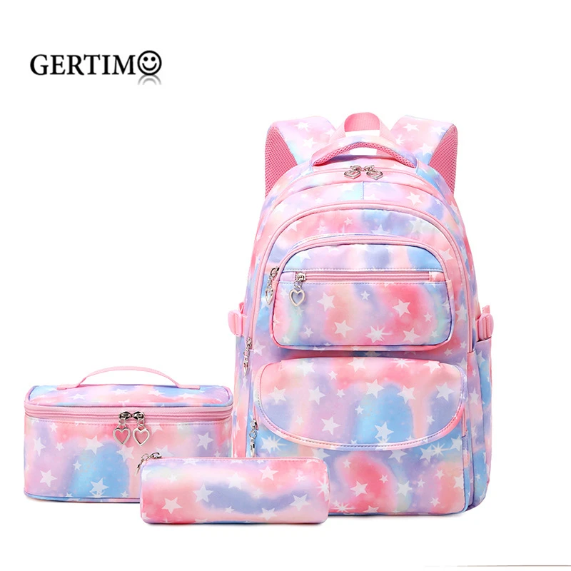 Children's Cartoon Star Printing School Backpack Girls Kids Schoolbag for Teenagers Girl Princess Pink Backpack with Lunchbox