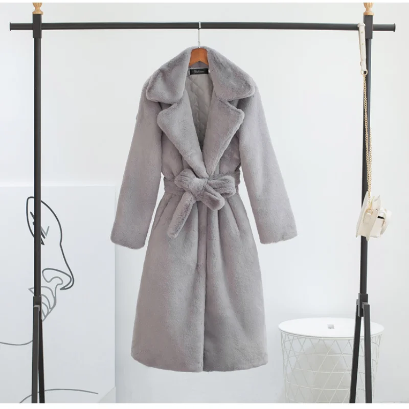 

High Quality Faux Rabbit Fur Coat Women Luxury Long Fur Coat Female Winter Thick Warm Loose Lapel OverCoat