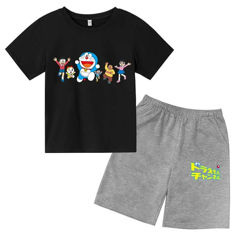 

2021 Summer New Children's T-Shirt Suit 3D Printing Doraemon Girls Suit Top + Shorts 2 Piece Boy Casual Sports Shorts Sleeve