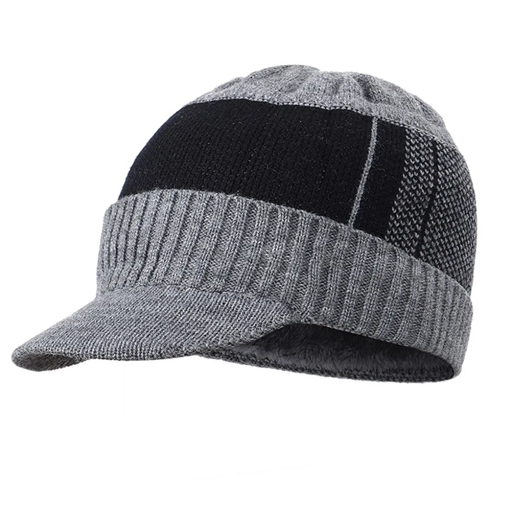Grey hat Мужская зимняя теплая шапка, вязаная шапка с флисовой подкладкой, мягкая дышащая шапка с петлями для шарфа, набор KNG88 - Цвет: Grey hat