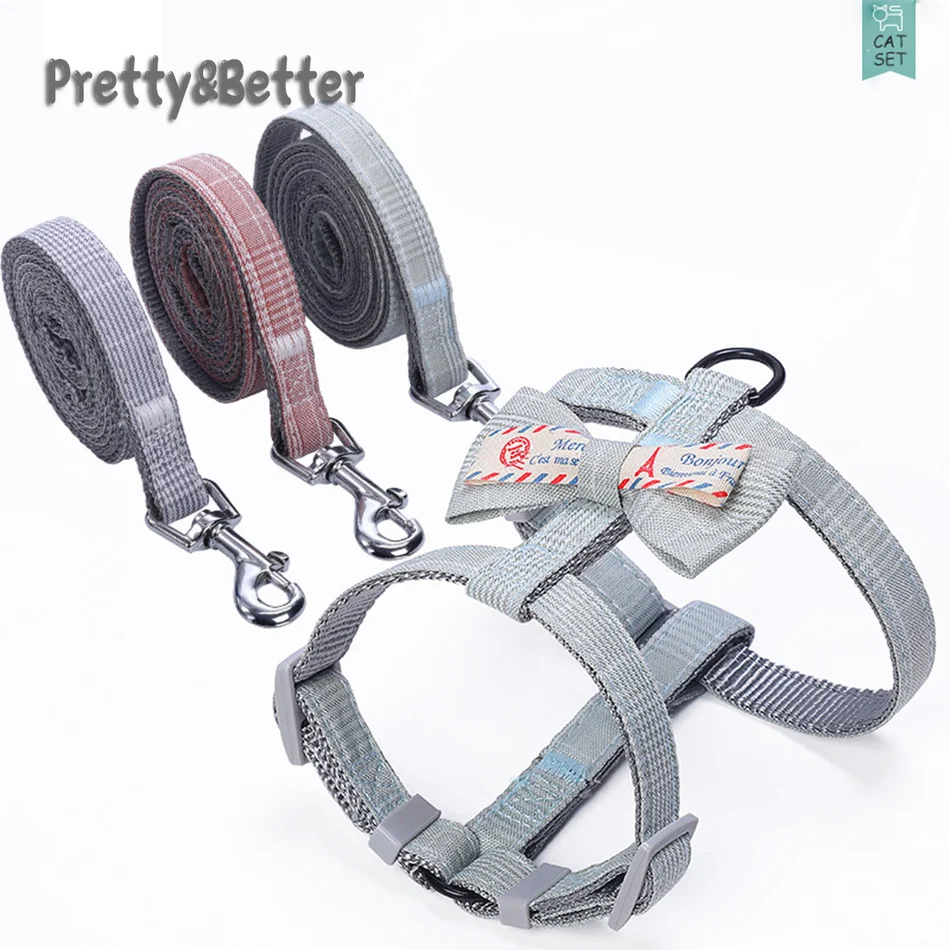 

Pretty&Better Cat Harness Japanese Style Pet Leash Set Outdoor Walking for Pitbull Chihuahua S M Accessories Cat Collar Bow Tie