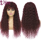 Парик IJOY из натуральных бразильских человеческих волос с челкой, парик 99J RedWine для женщин, парик без клея, 8-28 дюймов