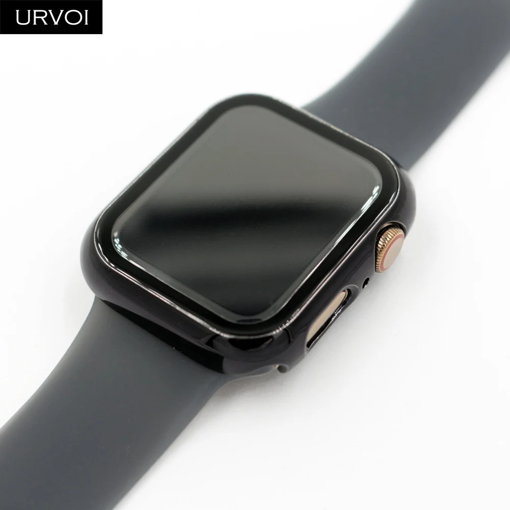 URVOI Защита экрана для Apple Watch 4 3 2 Чехол пластиковый бампер с закаленной пленкой iWatch