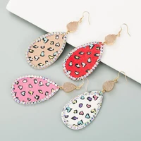 layered quartz druzy love heart print leather ab crystal embellished teardrop earrings for women fashion valentines day gifts