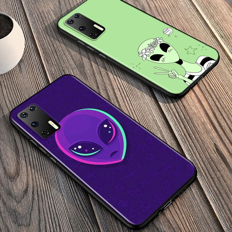 

Alien Believe UFO ET For Huawei P40 P30 P20 Pro P10 P9 P8 Lite E Plus 5G 2019 Phone Case Bright Black Silicone Cover