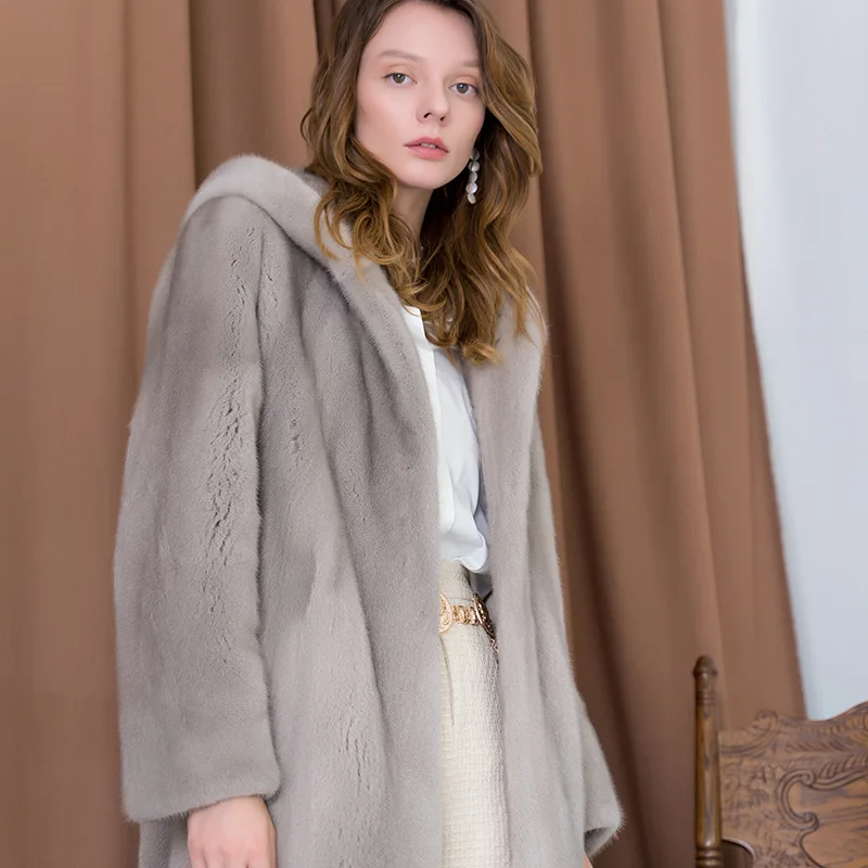 21 European And American Large Size Imitation Fur Coat Whole Mink Fur Long Hooded Jacket Fashion Casual Windbreaker Office Lady