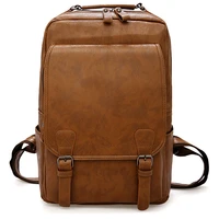 large capacity laptop backpack men casual fashion bags for men retro zipper pu leather backpacks male travel waterproof bag man