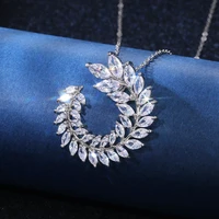 fashion leaf shape pendent necklace women dazzling crystal zircon trendy necklace high quality wedding jewelry anniversary gifts