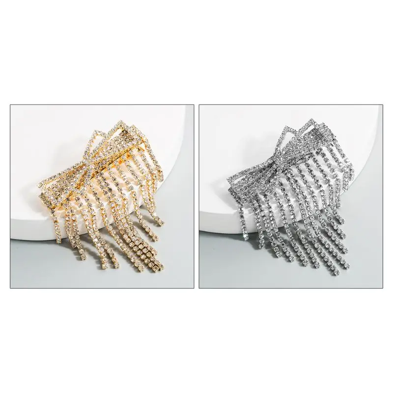 

Korean Shiny Rhinestone Tassels Hair Clip Women Geometric Bowknot Metal Duckbill Hairpin Wedding Bridal Jewelry Barrette