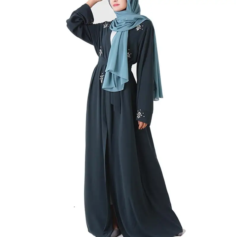 Dark green cardigan Abaya Kimono Muslim Hijab Dress Women Abayas Caftan Marocain Kaftan Robe Femme Dubai Tesettur Elbise Turkish Islamic Clothing - Цвет: Dark green cardigan