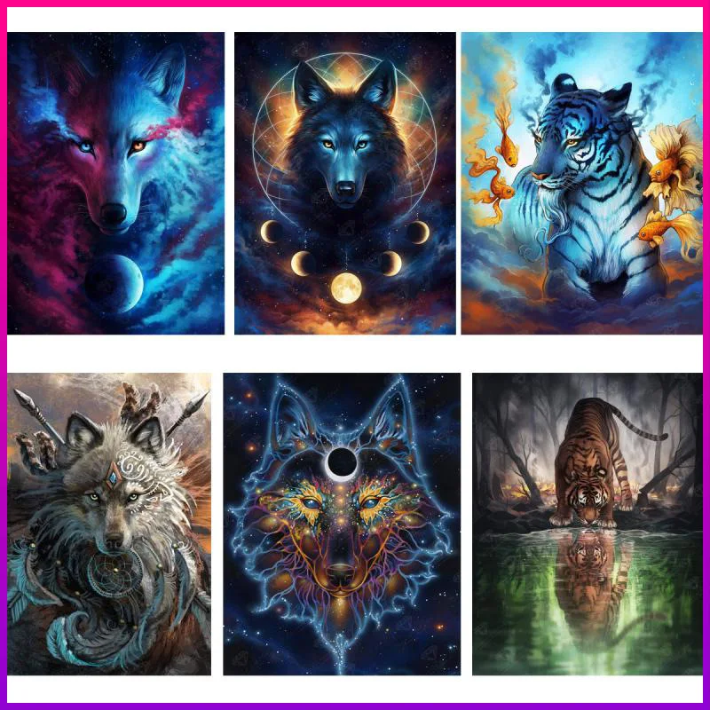 

5D Full Round Diamond Painting Kits Cross Stitch Animal Wolf Diamond Mosaic Art Picture Handmade Craft Home Decor New Year Gift