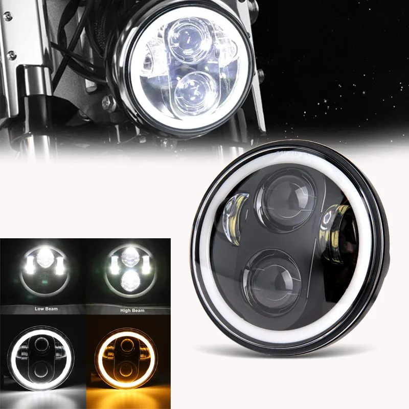 

5.75 inch Led headlight halo Ring white DRL Angel eye For Harley Sportster Touring - Super Glide Dyna Sportster 5 3/4"Headlamp