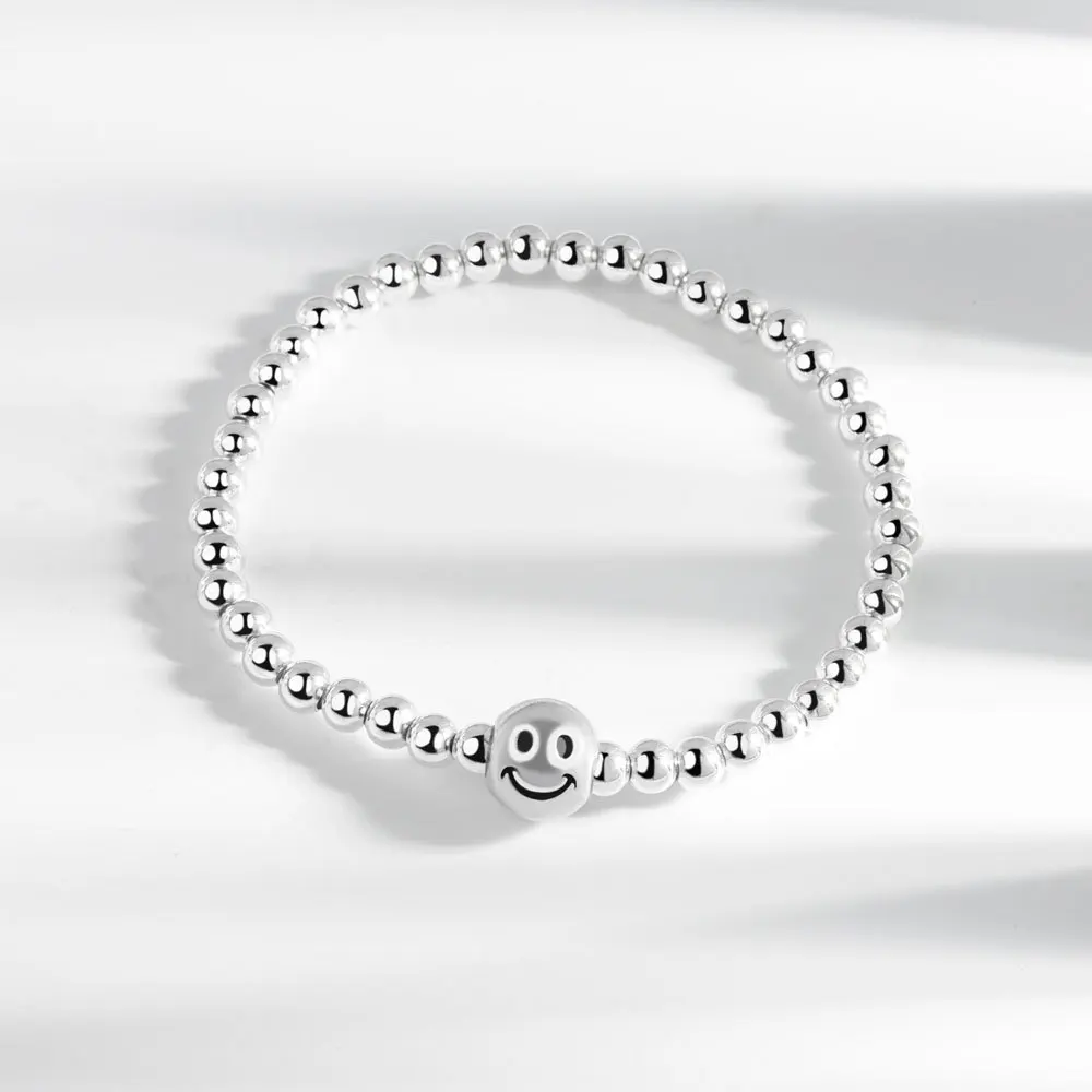 

Luck Smile Japanese Korean Bracelet For Women Simple Chain Beads Silver Color Square Bracelets Girls Students Fashion Jewelry