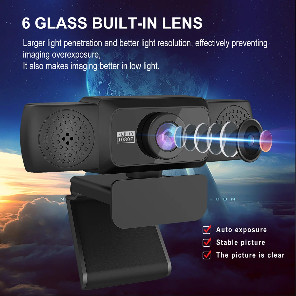 

1080P HD Webcam Streaming Computer Camera for Computer Video Calling Conferencing 360° Rotatable GK99