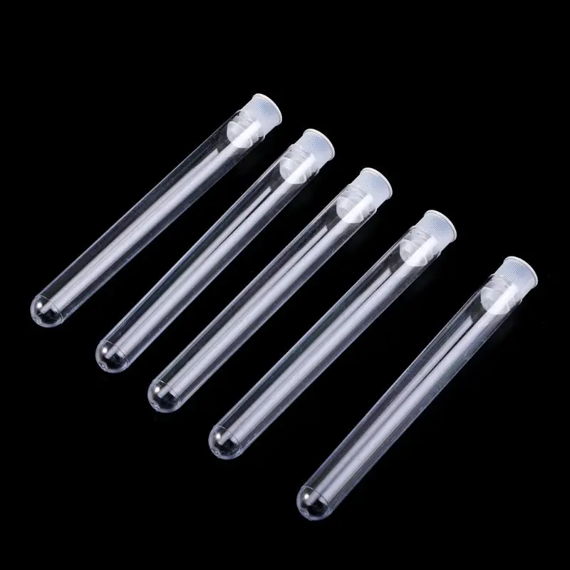 

50Pcs/Pack 12x100mm Transparent Laboratory Clear Plastic Test Tubes Vials With Push Cap School Lab Supplies 28GE