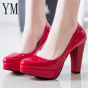 Туфли-лодочки женские из искусственной кожи, без застежки, круглый носок, высокий каблук, Свадебная обувь для вечеринки, искусственная кожа, размеры 34-42