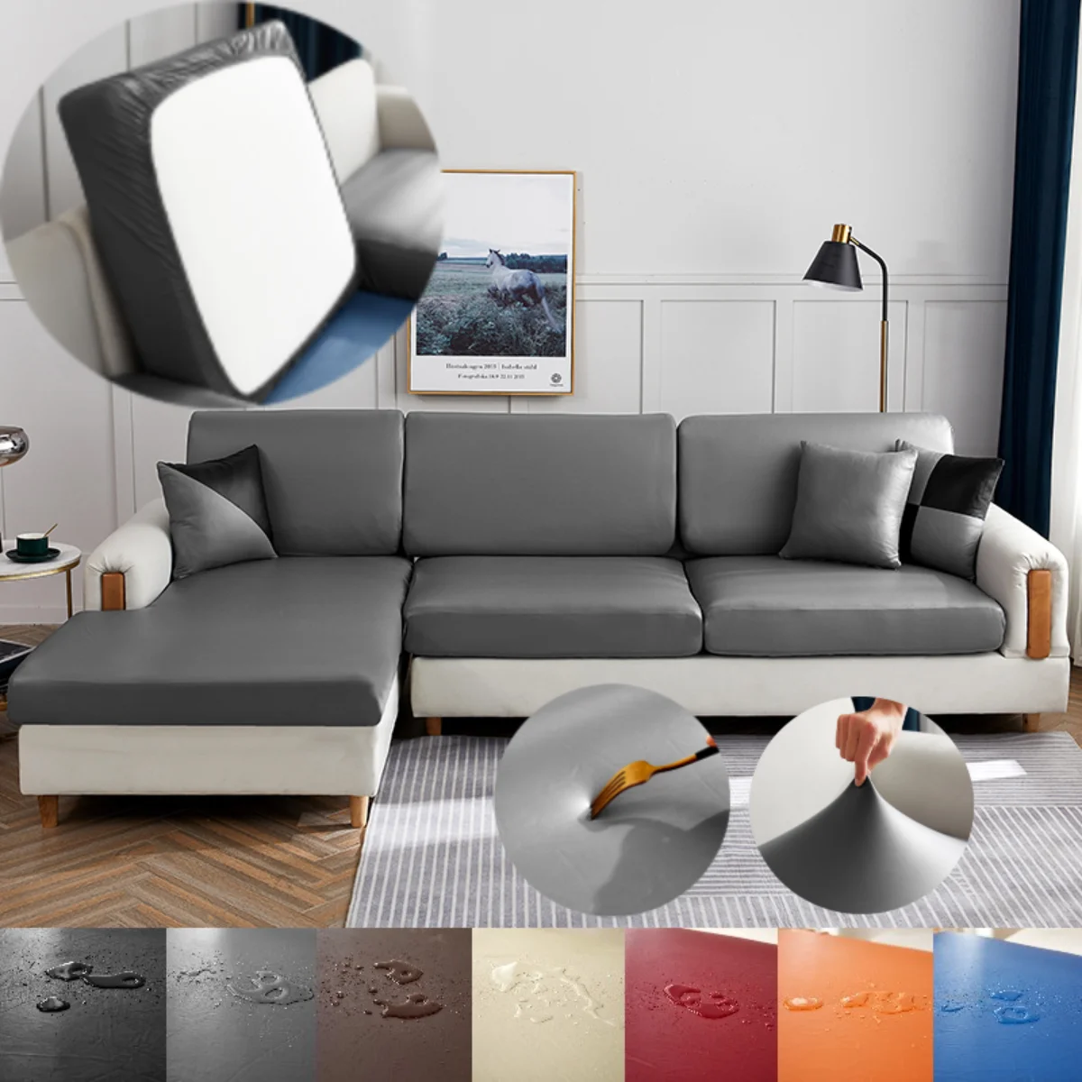 

Faux Leather Sofa Cover Waterproof Cover Sofa Seat Cushion Cover Elastic Corner Sofa Slipcover Living Room Furniture Protector