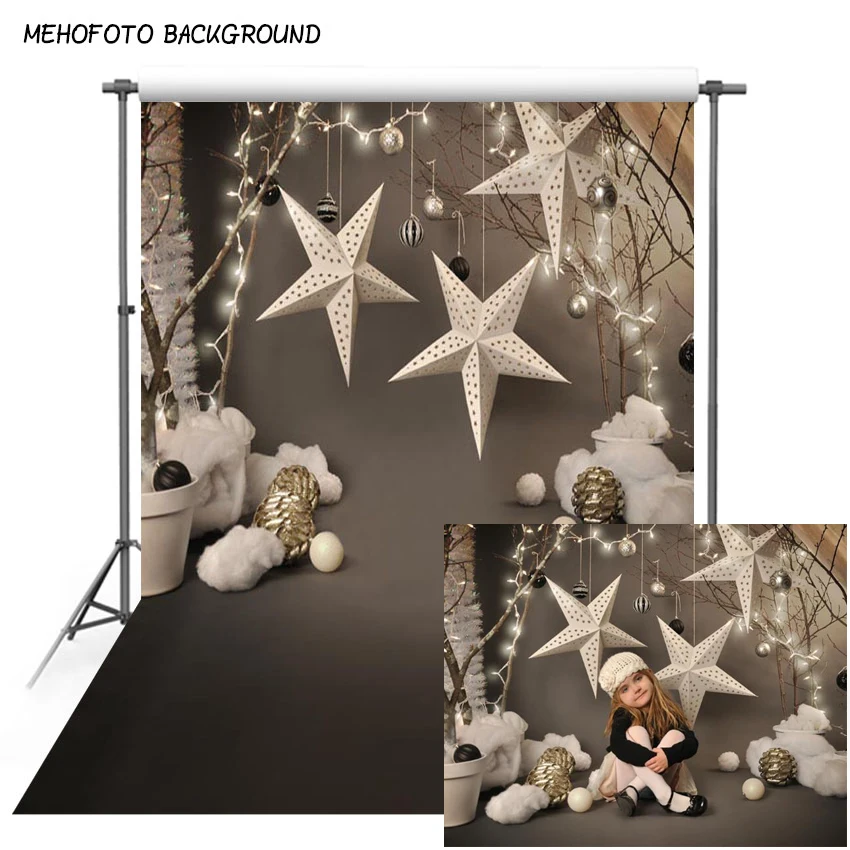 Рождественский фон для фотосъемки Mehofond виниловый белый Звездный Блестящий