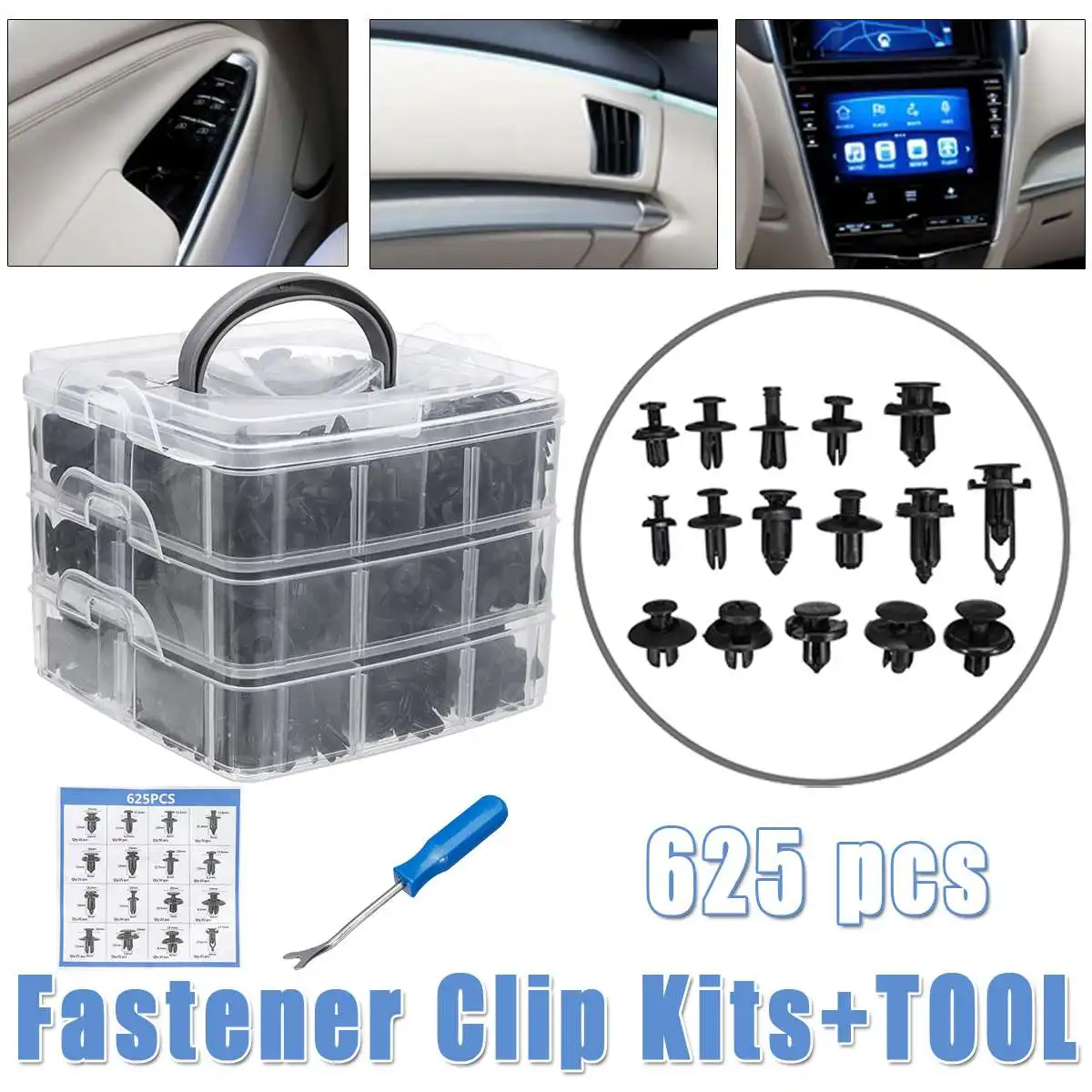 625 шт. крепежные зажимы с инструментом для снятия смешанных крепежных элементов