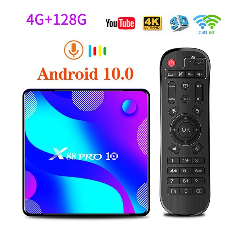 ТВ приставка X88 PRO 10 Android 0 4G + 128G Rockchip RK3318 4K 1080P Netflix телеприставка|ТВ-приставки и