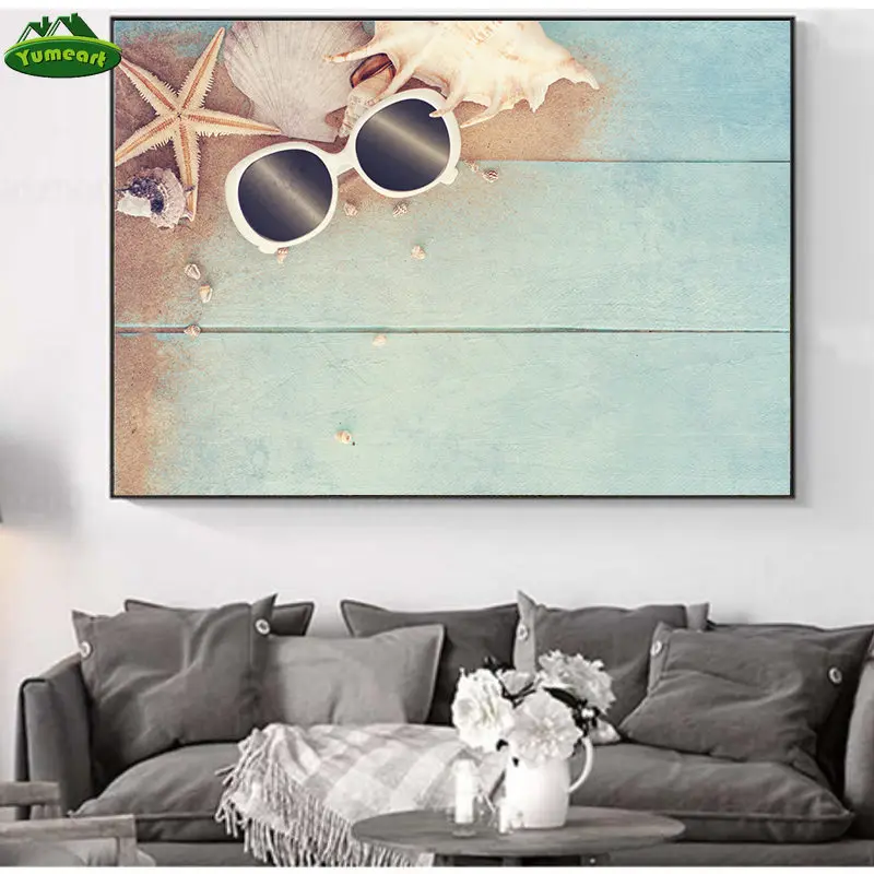Средиземноморский пляж Майами отпуск сочный раковины Seastar искусство на холсте