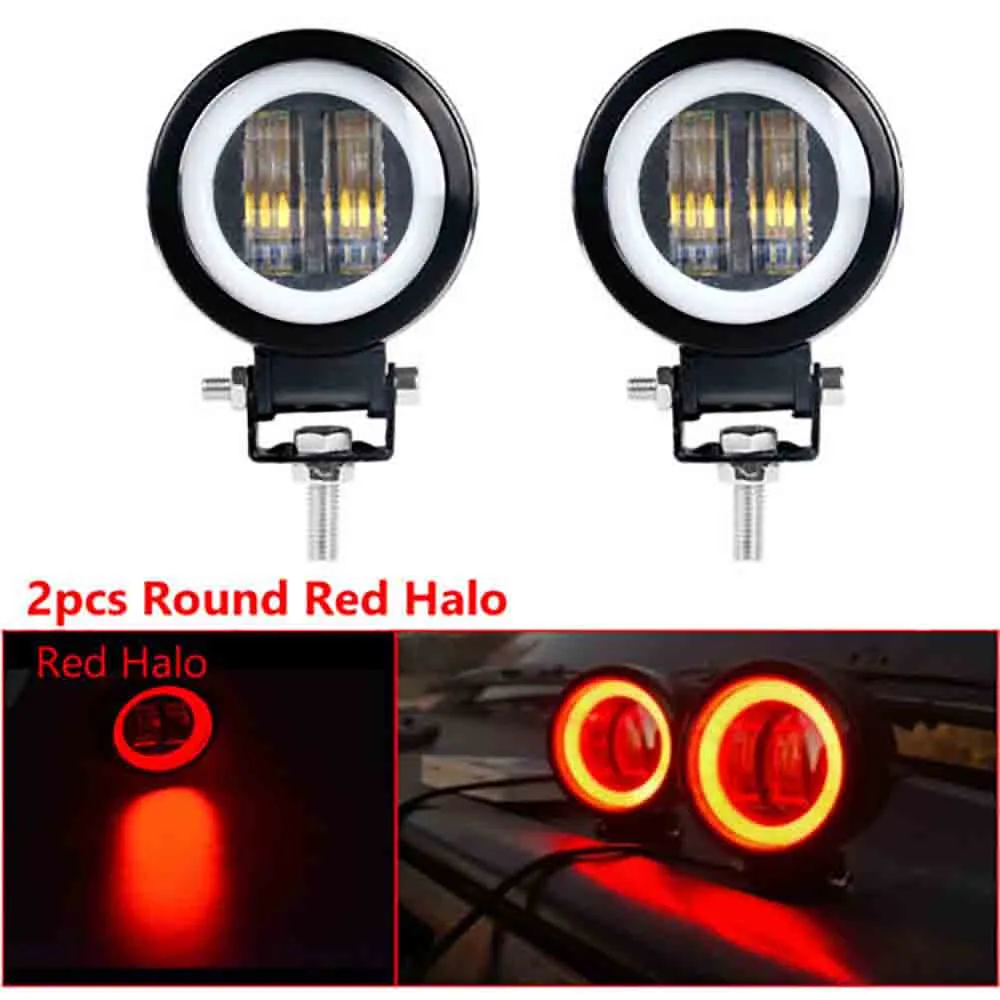 

IP67 LED Work Light LED Light Bar DC 10-30V Driving Fog Offroad 2000LM Red 2X Round