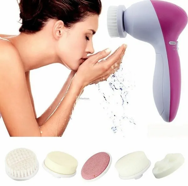 

1set 5 in1 Electric Face Cleaner with brushes personal care acne Facial Massager women skin soft machine beauty tools