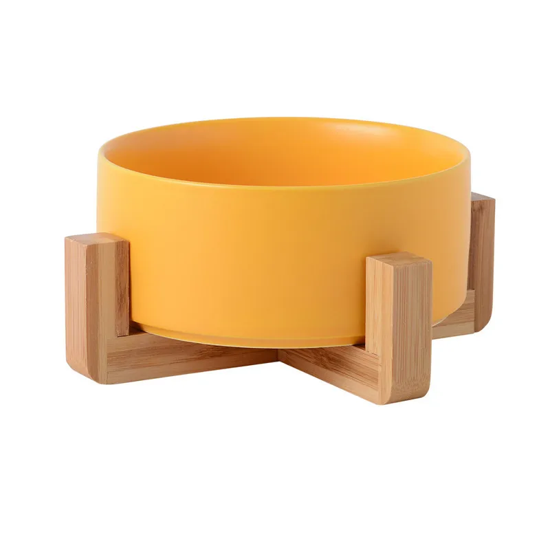 

Cute Ceramic Pet Bowl Cat Puppy Feeding Supplies Double Bowls Dog Food Water Feeder With Wooden Shelf Neck Protection Cat Bowl