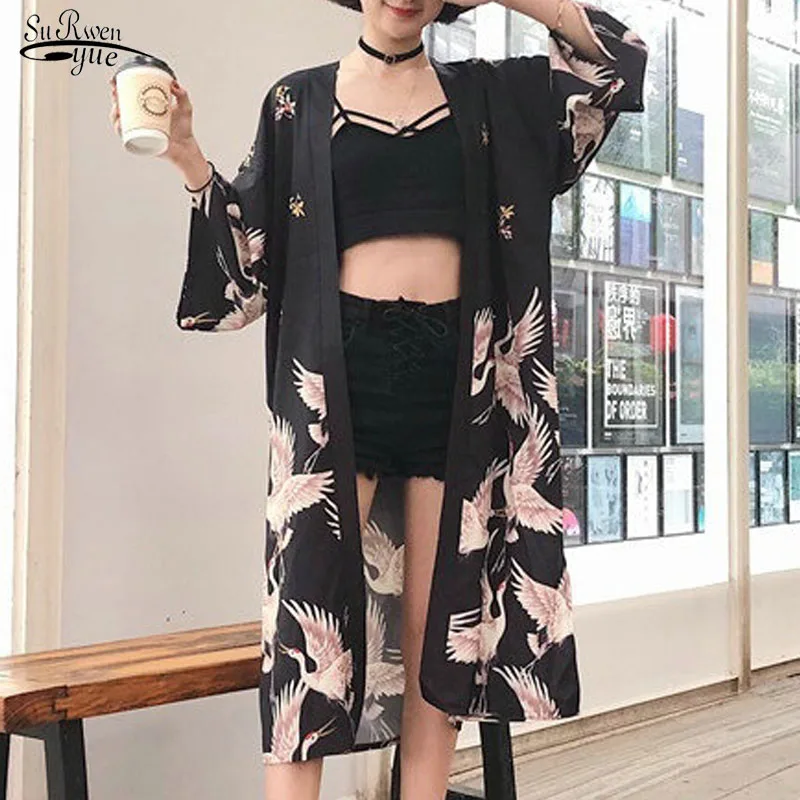 

Summer Long Shirt Female Womens Tops and Blouses Japanese Streetwear Women Tops Ladies Blouse Women Clothes Kimono Cardigan 9738