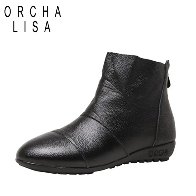 

Women Cow Leather Shoes Winter Spring Ankle Boots Comfortable Black pointed toe Genuine leather footwear