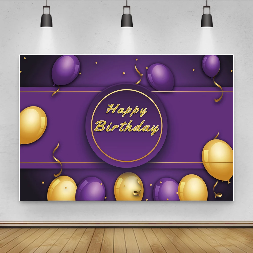 

Laeacco Purple Backdrop For Photography Happy Birthday Party Banner Balloons Decor Customized Girl Photo Background Photo Studio