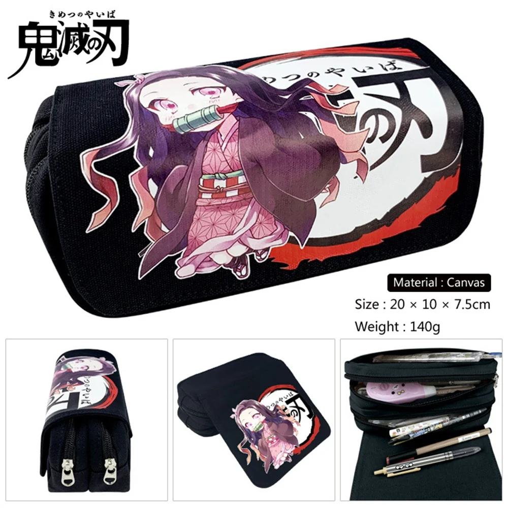 

New Cute Anime Demon Slayer Prints Boys Girls Kids Teenager Student Canvas Pencil Case Box Cosmetic Makeup Change Purse Pen Bag