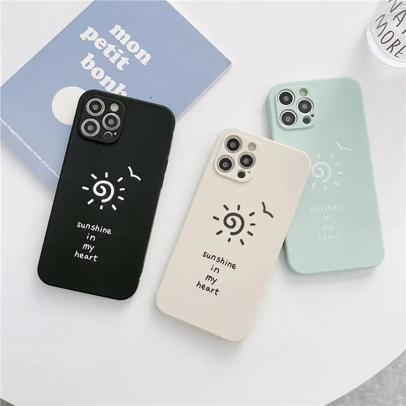

Cell phones Case12 Pro Max Soft Cover Little Sun Pattern All-inclusive lens For Iphone X 7 8Liquid Silica XR XS Straight Edge 11