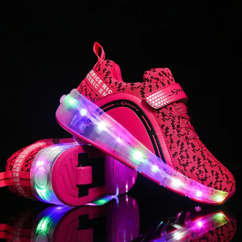 Кроссовки светильник с колесиками для мальчиков и девочек дышащие мягкие