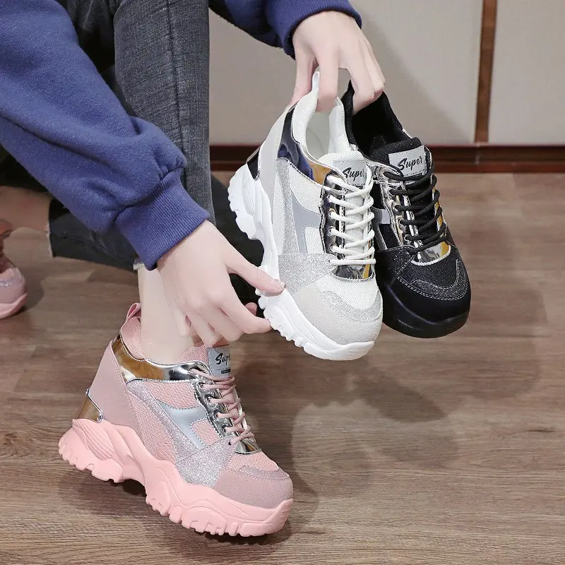 

High Platform Women Sneakers New Spring Thick Sole Casual Shoes Breathable Mesh Walking Summer Chunky Shoes Woman Zapatos Mujer